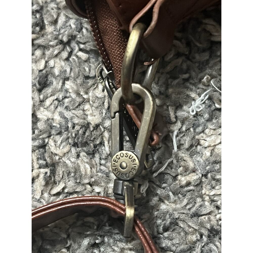 Ecosusi Vintage Brown Leather Crossbody Satchel Bag Floral Tooled Boho Purse - Picture 6 of 6